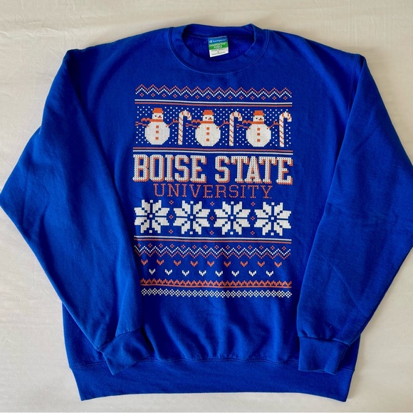 Boise State University Blue Holiday Sweatshirt Size L - Picture 1 of 10